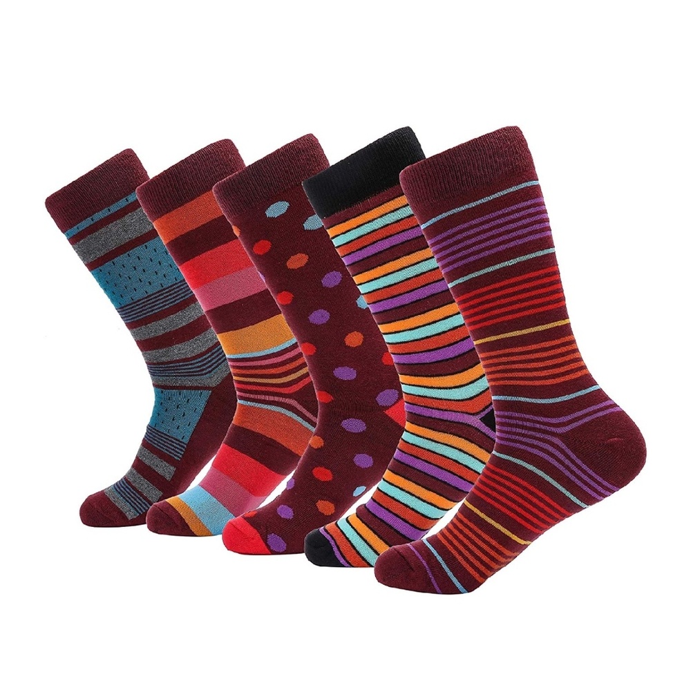 Mens Colorful Patterned Cotton Dress Socks 5pk